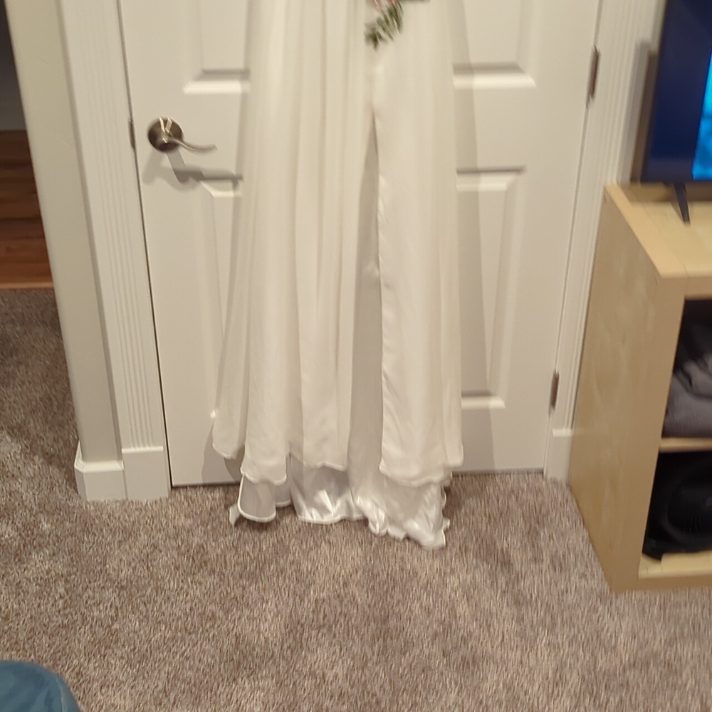 Mac Duggal white pageant wedding gown dress with train and floral embroi… - Picture 5 of 7